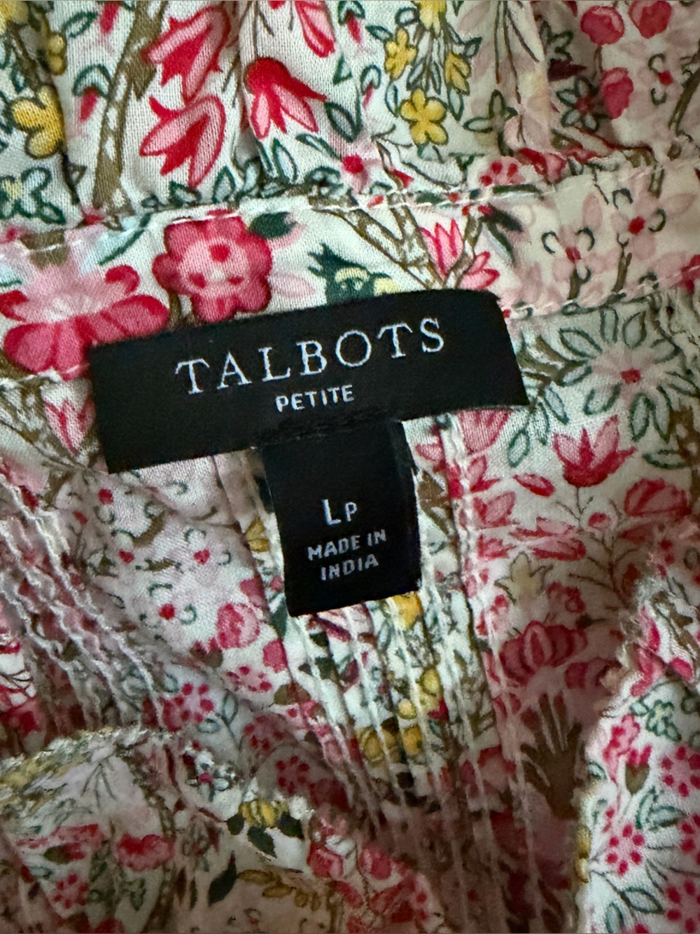Talbots | Pintuck Ruffle V-Neck Blouse - Pink Branching Floral | Women’s LP - Picture 5 of 11